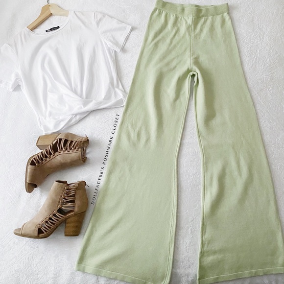 My Girl Pants - My Girl AU NWT Soft Lime Flared Leg Knit Pants